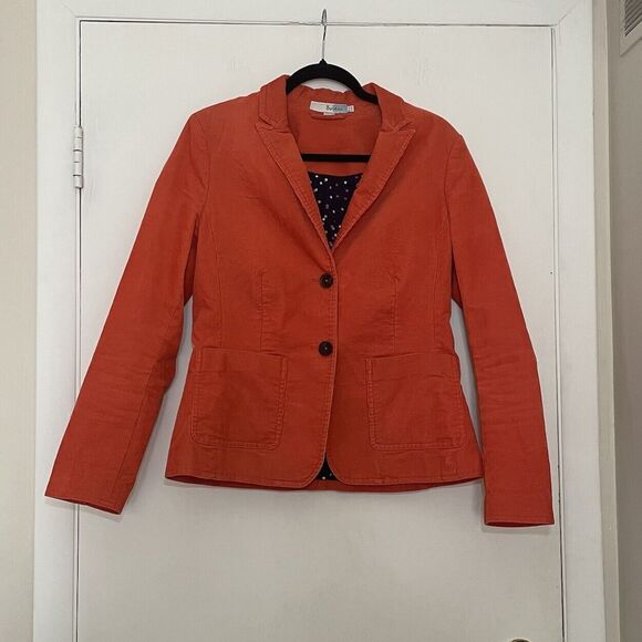 Boden Womens Corduroy Blazer Jacket Size 8R Orange Two-Button Pockets Casual - Picture 1 of 8